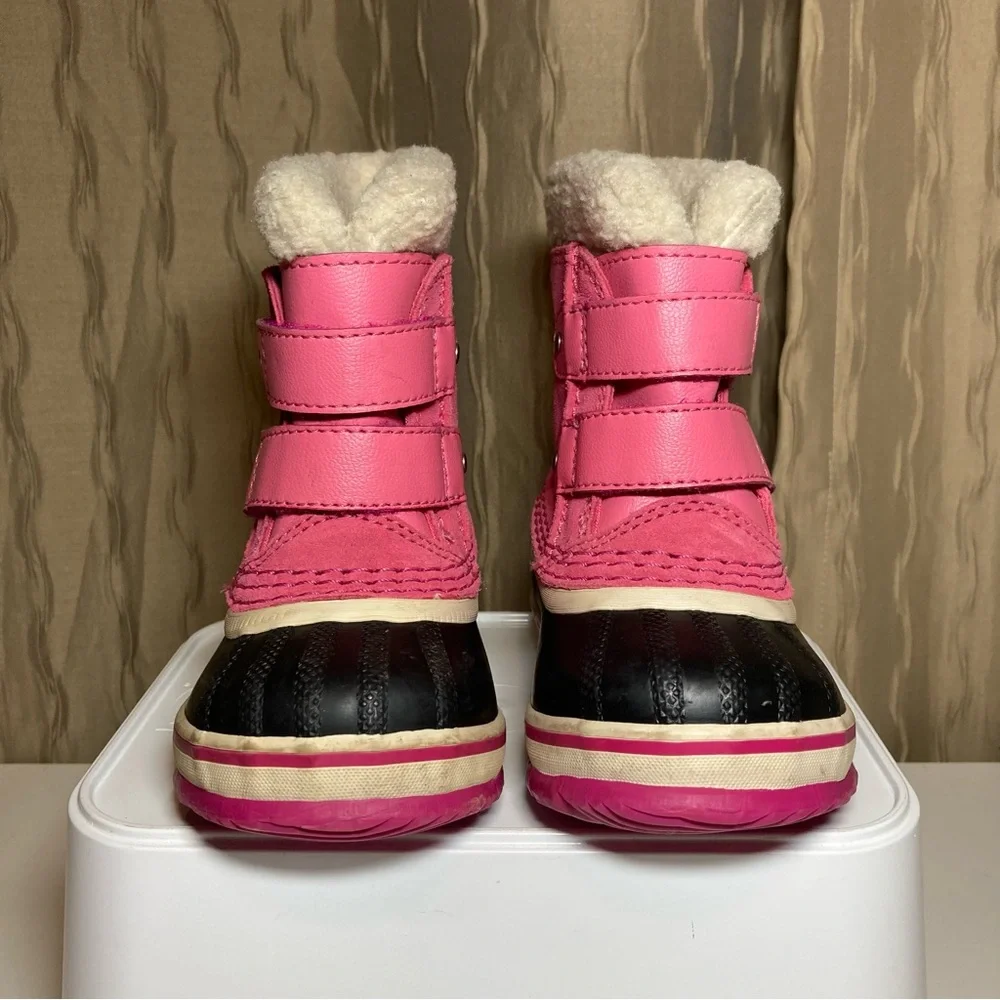 Sorel 1964 Pac Strap Baby Girl's 5 Winter Tropic Pink Suede Black Waterproof